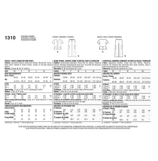 Simplicity 1310A snitmønster