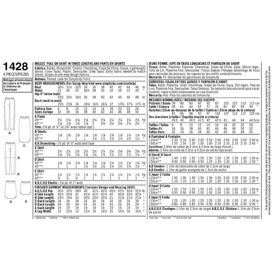 Simplicity 1428H5 snitmønster