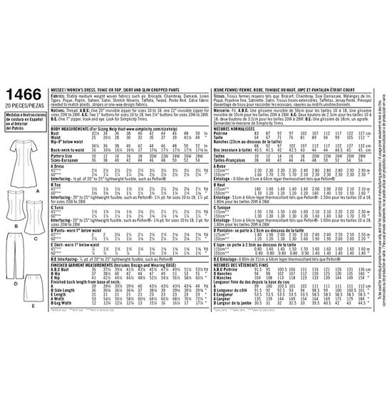 Simplicity 1466AA snitmønster