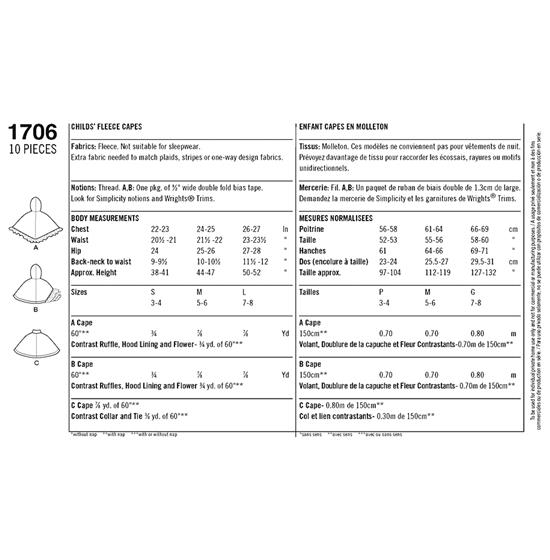 Simplicity 1706A snitmønster