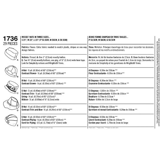 Simplicity 1736A snitmønster