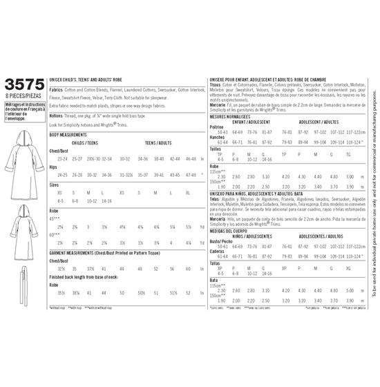 Simplicity 3575A snitmønster