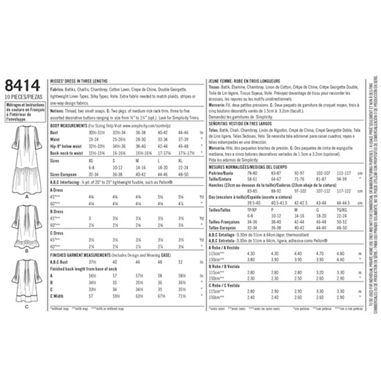 Simplicity 8414A snitmønster